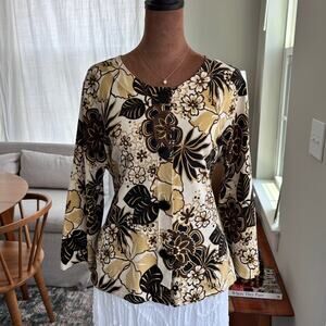2000s Vintage Cable & Gauge Silk Blend Floral Cardigan Sweater Boho Preppy Large
